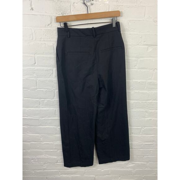 Zara Women's Wide Leg Chino Pants Mid-Rise Flat Front Casual Black Size 6 - Picture 2 of 4